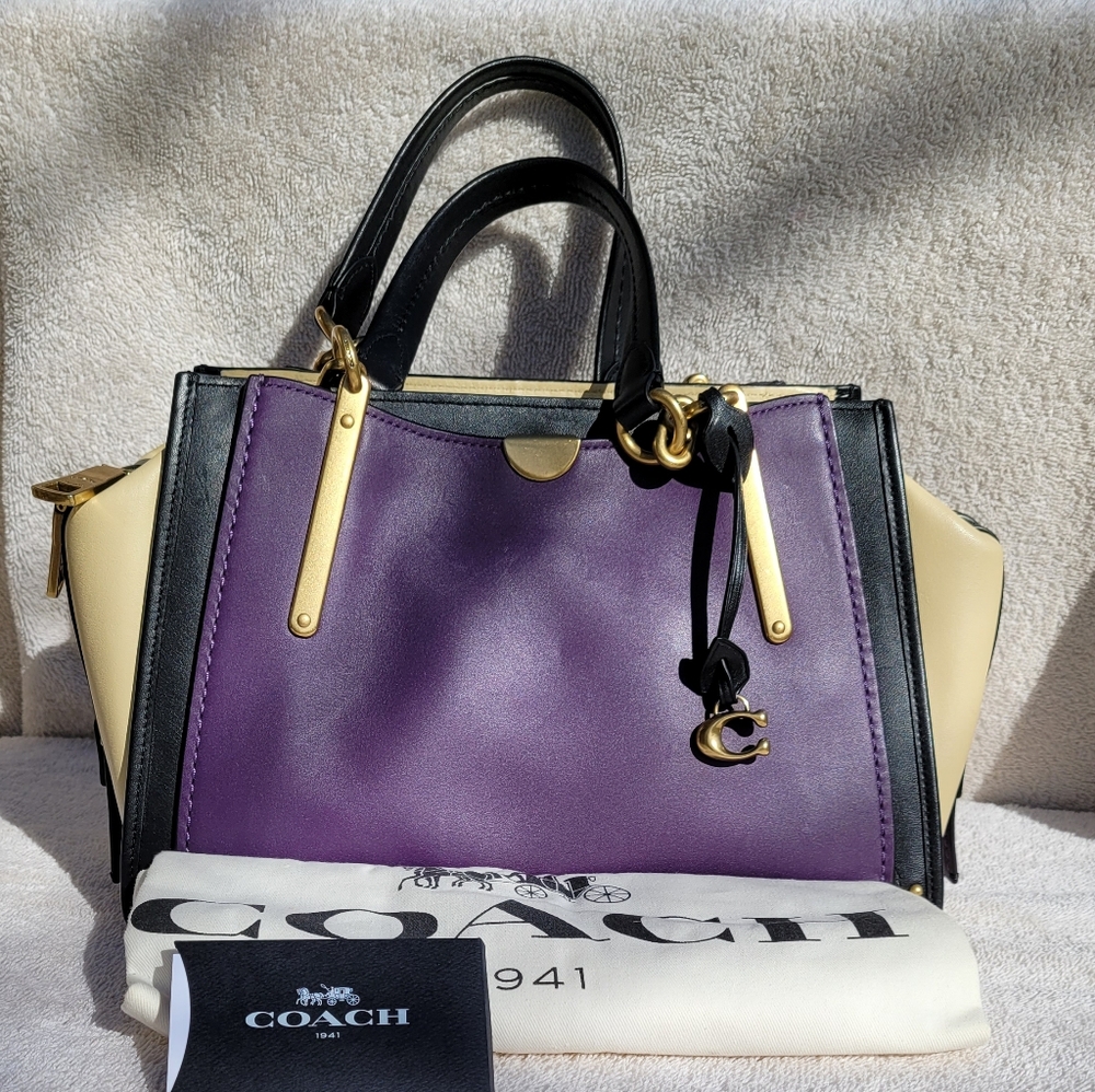Coach Tri-Color Satchel in Purple, Blue, and Cream